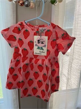 NWT BOBO CHOSES Baby Strawberry All Over Woven Dress